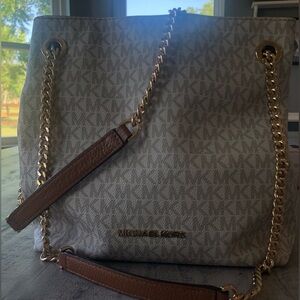 Michael Kors Cream and Brown Shoulder Bag